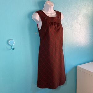Anthropologie Maeve Womens Size 2 Brown & Red Windowpane Plaid Fall Dress
